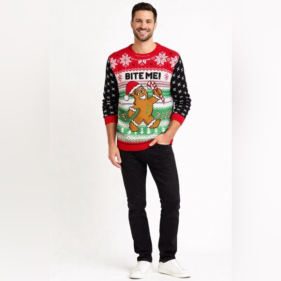 Other - Men’s Ugly Christmas Sweater Gingerbread “BITE ME!” Holiday Pullover Size L NWOT
